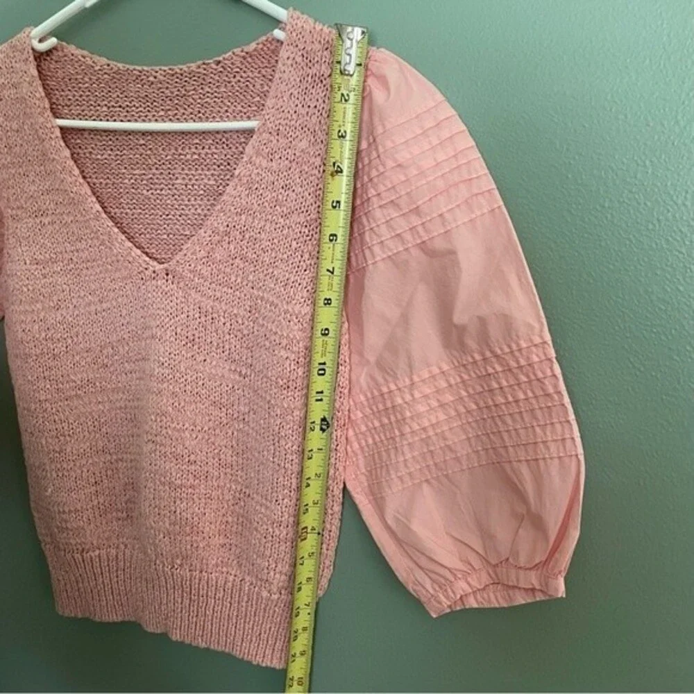la vie rebecca taylor poplin blouse babydoll top peach pink knit v-neck preppy - Picture 12 of 14
